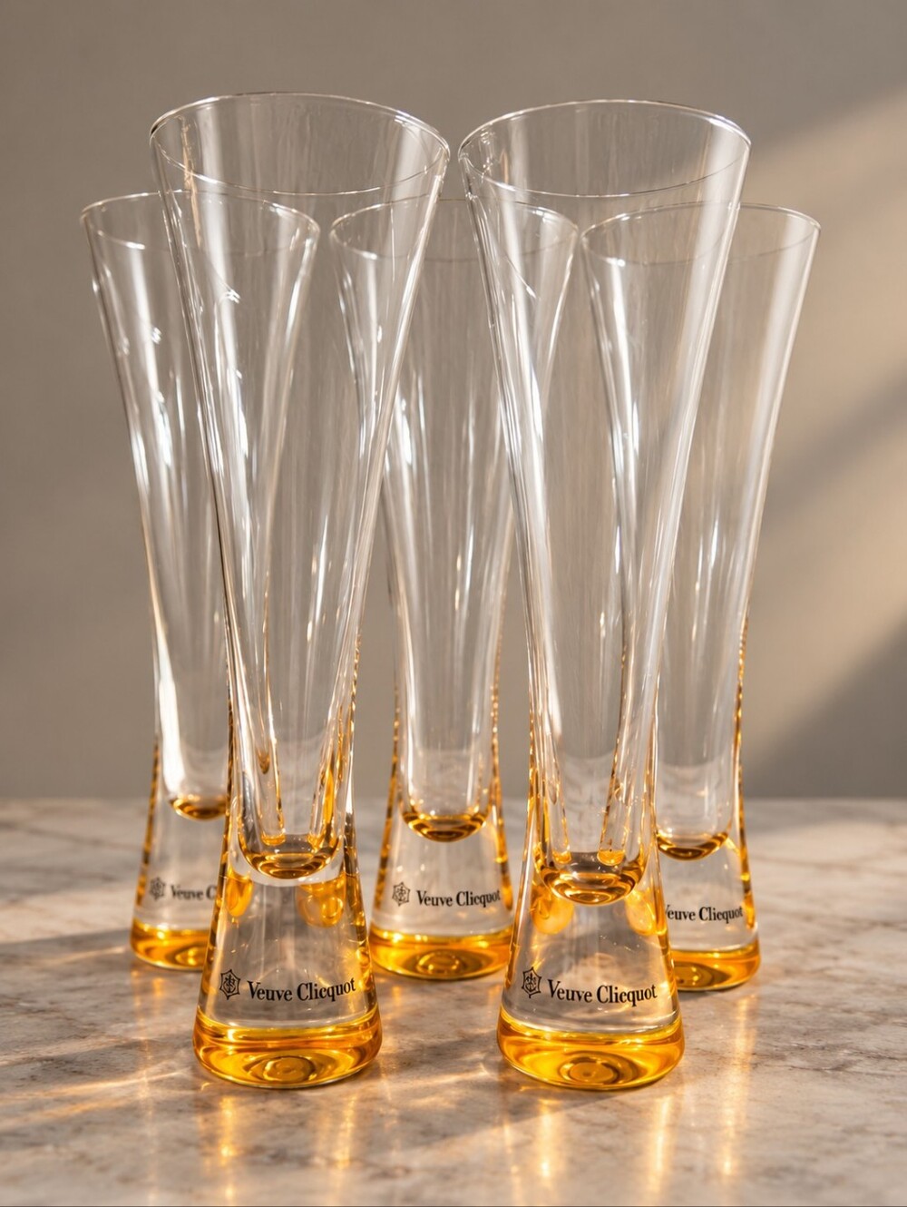 Veuve Clicquot VCP Trendy Champagne Flutes Set of 5 Orange Base Collectible